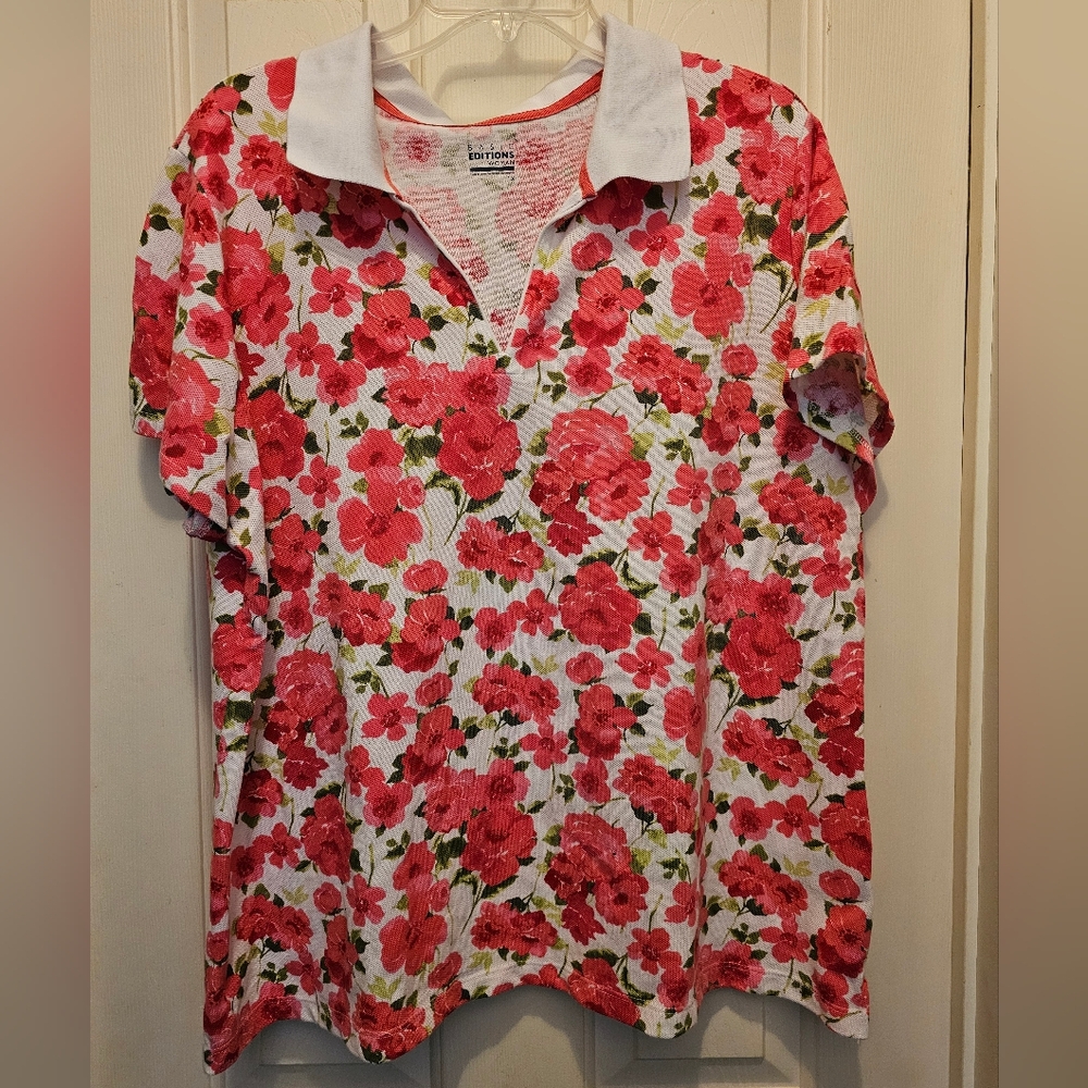 Basic Editions Floral Printed Polo - 1X